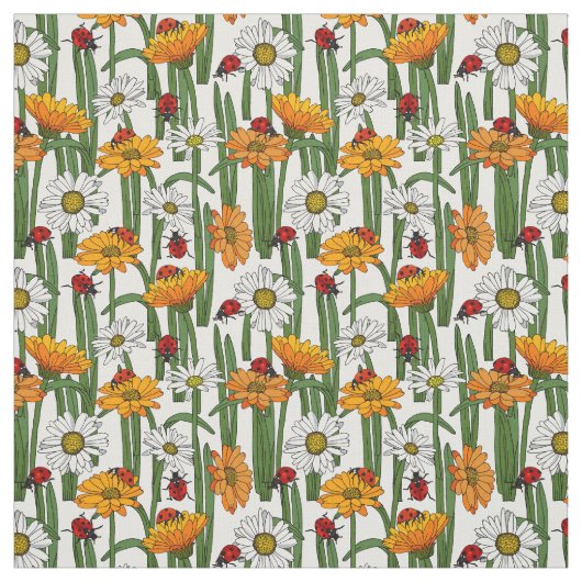Ladybugs und Summer Meadow Blume Nattern Muster Stoff (Muster)