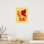 Ladypig Pig Wall Art, Ladybug Wings Pig Poster (Küche)