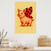 Ladypig Pig Wall Art, Ladybug Wings Pig Poster (Küche)