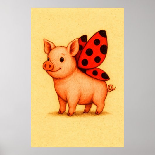 Ladypig Pig Wall Art, Ladybug Wings Pig Poster (Vorne)