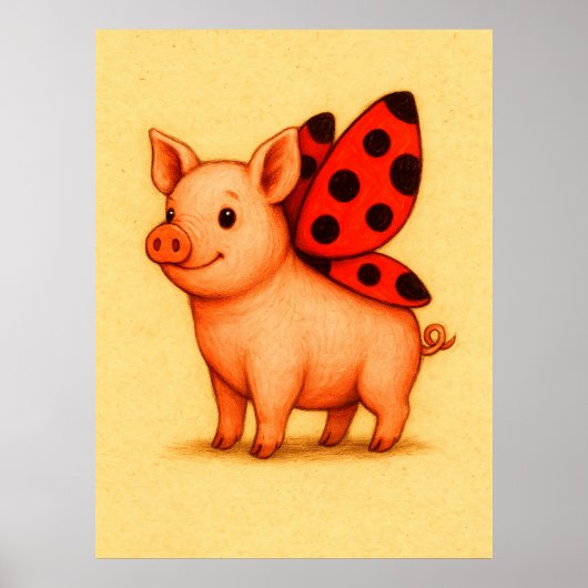 Ladypig Pig Wall Art, Ladybug Wings Pig Poster (Vorne)