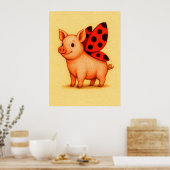 Ladypig Pig Wall Art, Ladybug Wings Pig Poster (Küche)