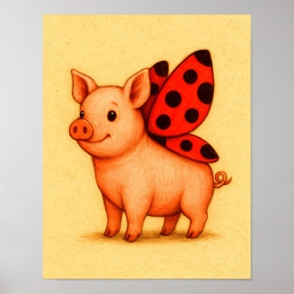 Ladypig Schwein Wandkunst, Marienkäfer Flügel Schw Poster