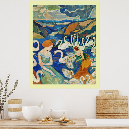 Ladys and Swans im Fluss Poster (Küche)