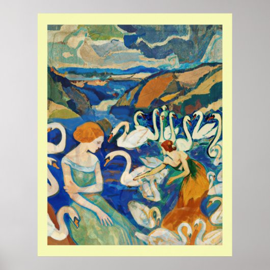 Ladys and Swans im Fluss Poster (Vorne)