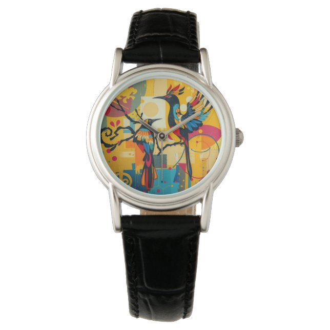 Ladys Art Deco Bird Abstrakt Watch Armbanduhr (Vorderseite)