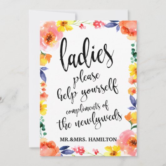 Ladys Bathroom Basket Affordable Boho Floral Sign (Vorderseite)