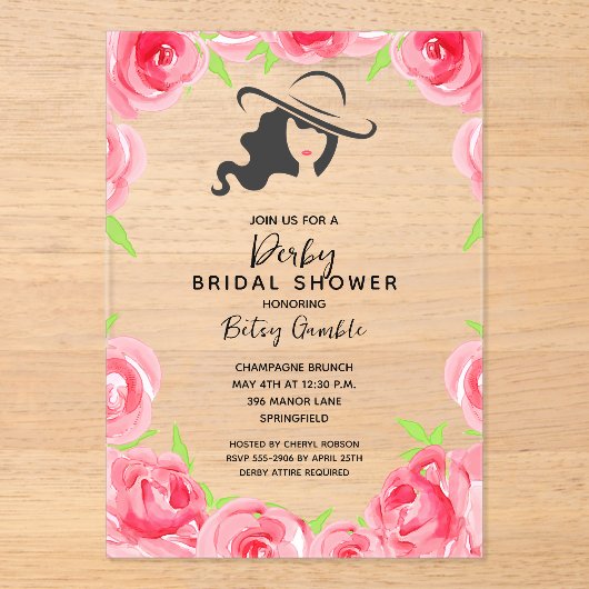 Lady's Big-Hat-Brautparty Acryleinladungen (Vorderseite)