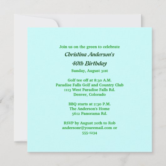 Ladys Birthday Einladung. Einladung (Rückseite)