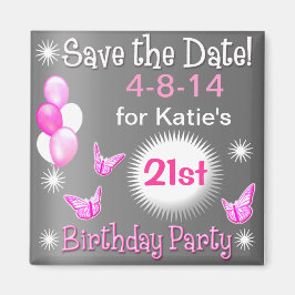 Ladys Birthday Einladung Magnet Silver & Pink