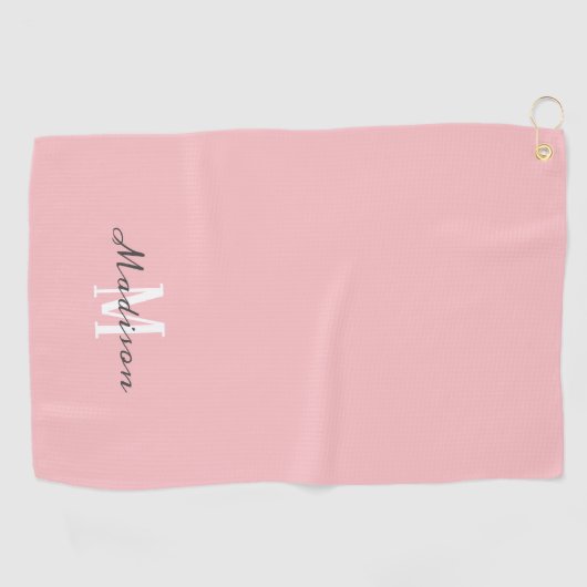 Ladys Blush Pink Script Monogram Name Golfhandtuch (Horizontal)
