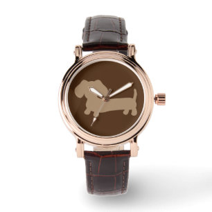 Ladys Chocolate Brown Dackel Leather Watch Armbanduhr