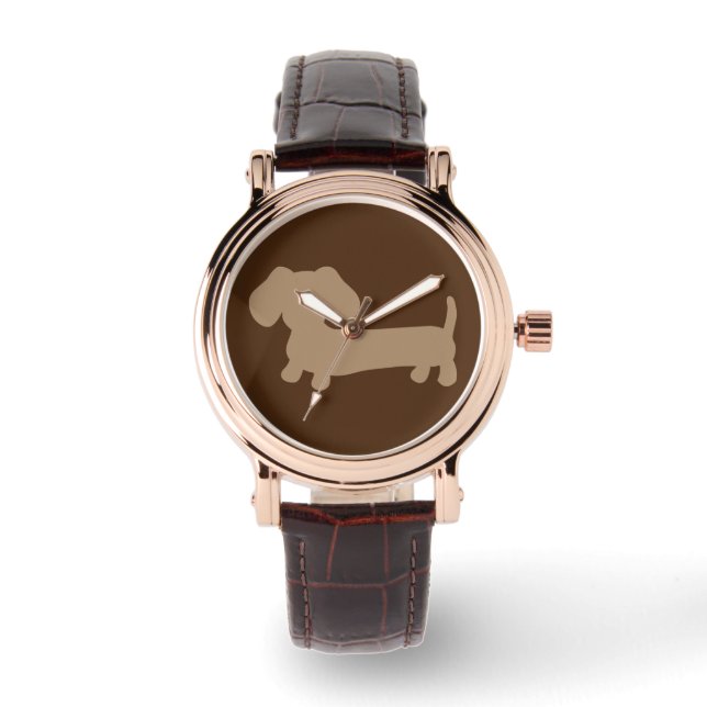 Ladys Chocolate Brown Dackel Leather Watch Armbanduhr (Vorderseite)