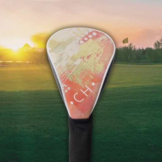 Ladys Custom Initial Modern Abstrakt Coral Pink Golf Headcover