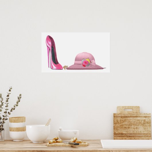 Ladys Day! Pink Stiletto Shoe und Hat Art Poster (Küche)