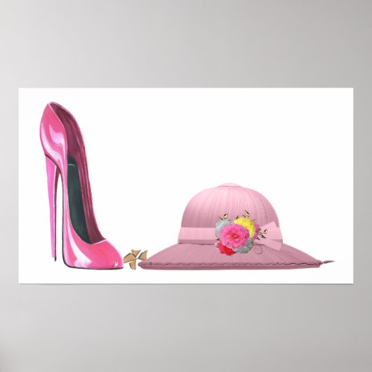 Ladys Day! Pink Stiletto Shoe und Hat Art Poster (Vorne)