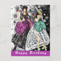 Ladys Drinking Wine Birthday Card - Chef