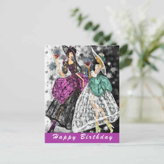 Ladys Drinking Wine Birthday Card - Chef Postkarte (Stehend Vorderseite)