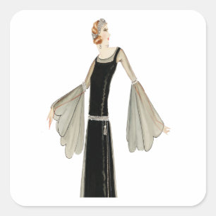Ladys Fashion Illustration der 1920er Jahre Quadratischer Aufkleber