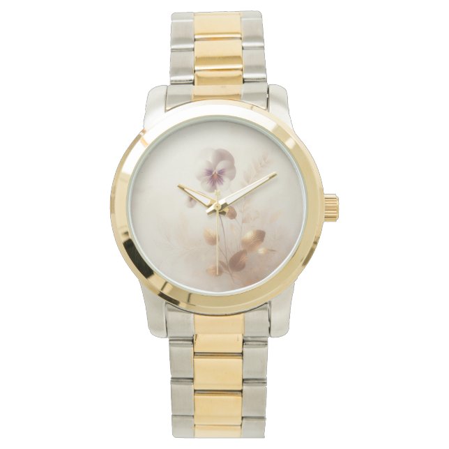 Ladys Floral Oversified Two Tone Pansy Watch Armbanduhr (Vorderseite)