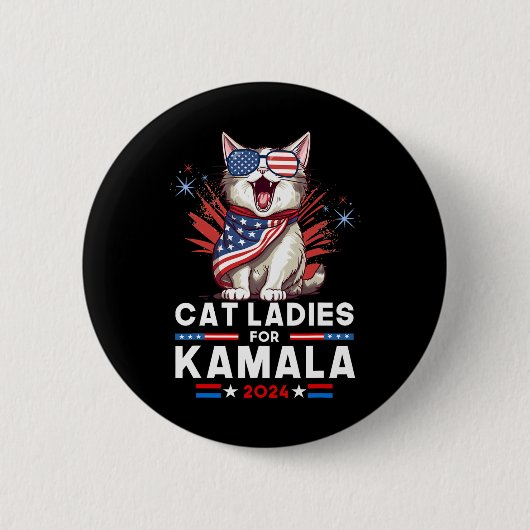 Ladys for Kamala Funny Cat 2024 Präsident Kamala-K Button (Vorderseite)