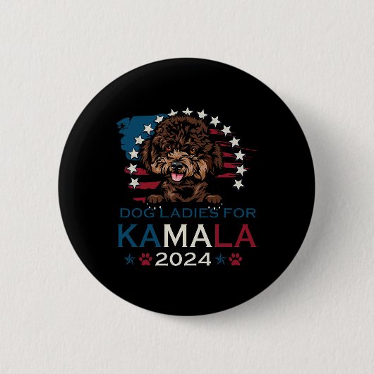Ladys for Kamala Harris 2024 Poodle Dog America Button (Vorderseite)