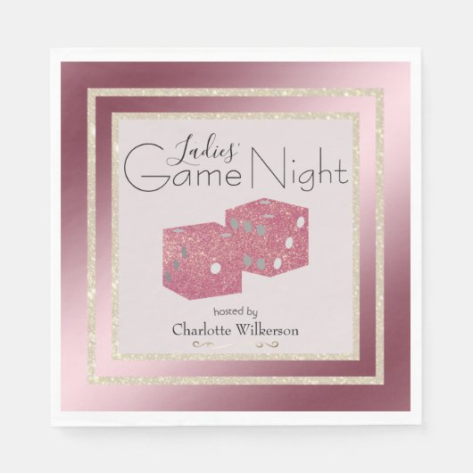 Ladys' Game Night Gold und Pink Glitzer Diverse Serviette (Vorderseite)