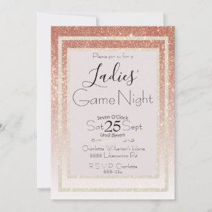 Ladys Game Night Pink Blush and Gold Glitzer Einladung