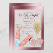 Ladys Game Night Pink Glitzer Dice Einladung (Vorne/Hinten)