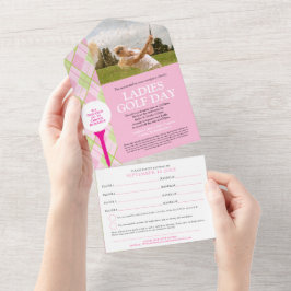 Ladys golf day pink kariertes Foto und UAWG All In One Einladung