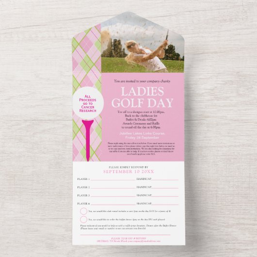 Ladys golf day pink kariertes Foto und UAWG All In One Einladung (Innen Boden)