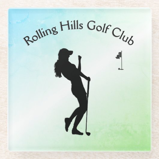 Ladys Golf Hole in einem grünen Unternehmen Glasuntersetzer (Vorderseite)