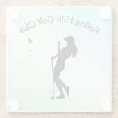 Ladys Golf Hole in einem grünen Unternehmen Glasuntersetzer (Rückseite)