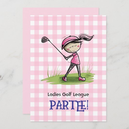 Ladys Golf League Celebration Cartoon Einladung (Vorne/Hinten)