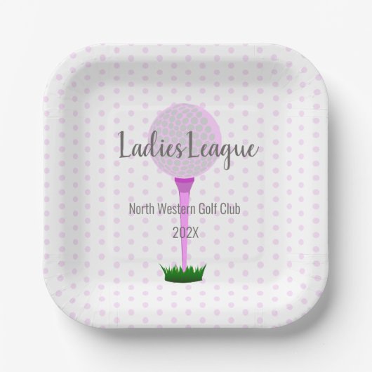 Ladys Golf League Pink Dot Square Party Teller (Vorderseite)
