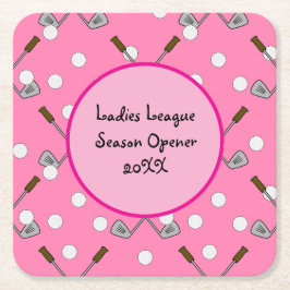 Ladys Golf League Pink Golf Patches Papier Unterse Rechteckiger Pappuntersetzer