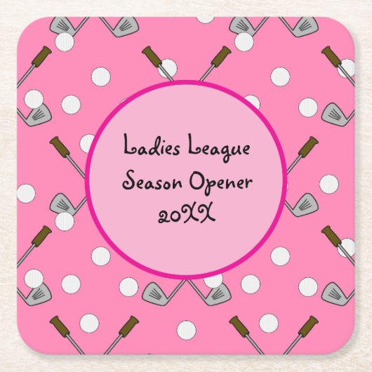 Ladys Golf League Pink Golf Patches Papier Unterse Rechteckiger Pappuntersetzer (Vorderseite)