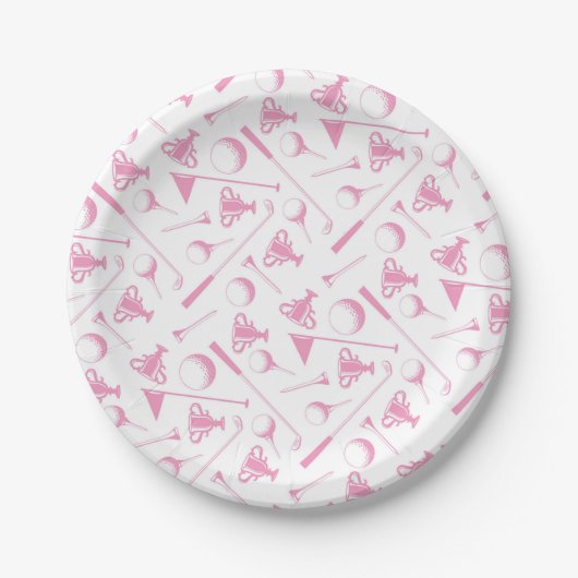 Ladys Golf Pattern Pink White Preppy Golf Pappteller (Vorderseite)