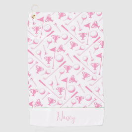 Ladys Golf Pink Green White Preppy NAME Spaß Golfhandtuch