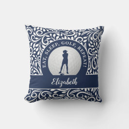 Ladys Golf Silhouette Modernes Design Blau Kissen