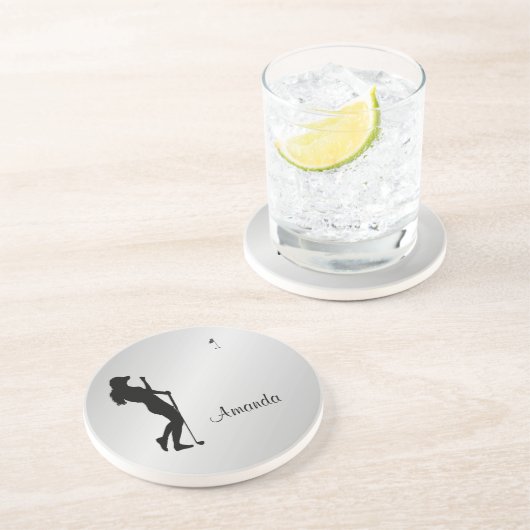 Ladys Golfer Personal  Getränkeuntersetzer (Seite)