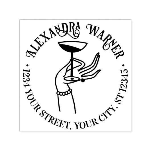 Lady's Hand Holding Champagne Glass Rücksendeadres Permastempel (Design)