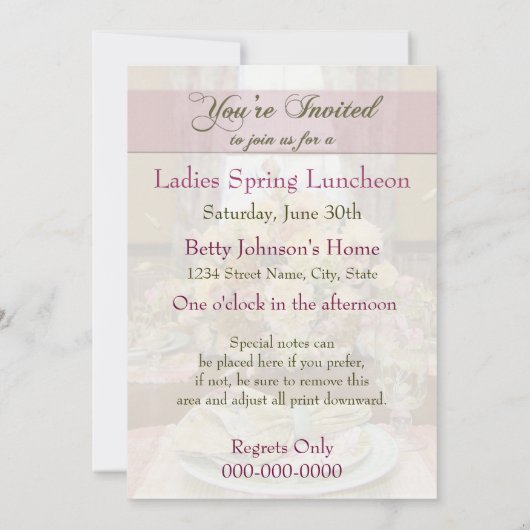 Ladys Luncheon Einladung (Blumentisch-Einstellung) (Rückseite)