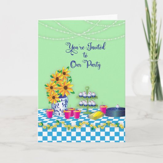 Ladys Luncheon Party Einladung Blue Gingham (Vorderseite)