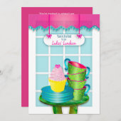 Ladys Luncheon, Tea Cups, Teller und Cupcakes Einladung (Vorne/Hinten)