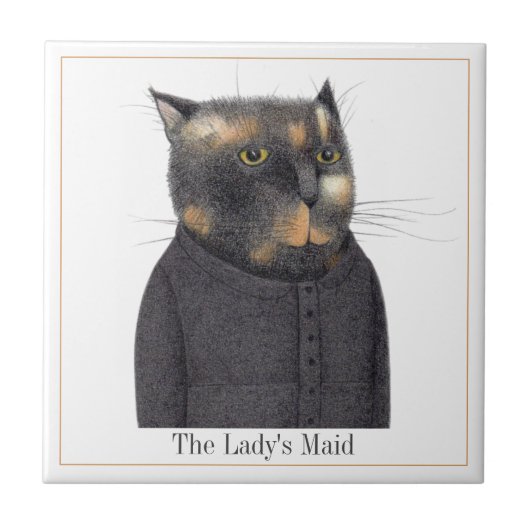 LADY'S MAID CAT 4.25" Square Keramik Tile + Text Fliese (Vorderseite)