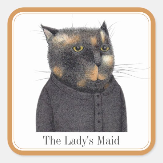 LADY'S MAID CAT Large Square Stickers + Text (Vorderseite)