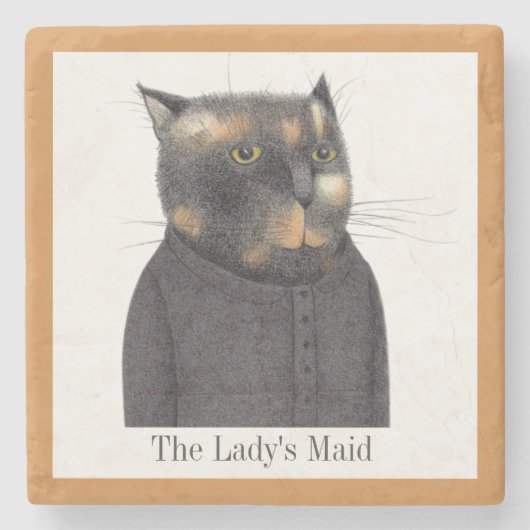 LADY'S MAID CAT Marble Stone Untersetzer + Text (Vorderseite)