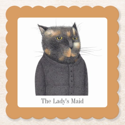 LADY'S MAID CAT Scallop Square Untersetzer + Text (Vorderseite)