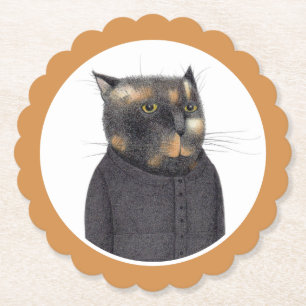 LADY'S MAID CAT Scalloped Round Paper Untersetzer